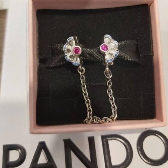 Auth PANDORA SS *CHINA EXCLUSIVE* Blue & Pink Fan Safety Chain Clip 798163SRUMX - Picture 11 of 11